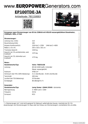 Generatori diesel Europower EP100TDE-3A (LS)