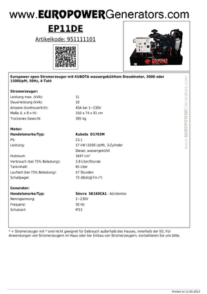 Generatori diesel Europower EP11DE (S)