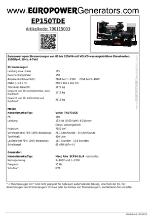 Generatori diesel Europower EP150TDE (MA)