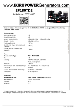 Generatori diesel Europower EP 180 TDE (LS)