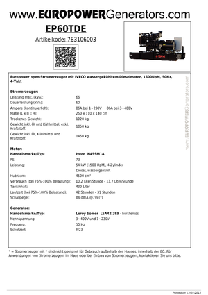 Generatori diesel Europower EP 60 TDE (LS)