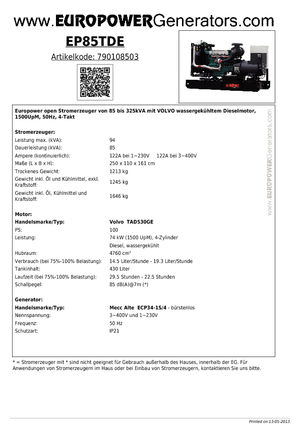 Generatori diesel Europower EP85TDE (MA)