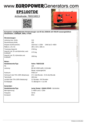 Generatori diesel Europower EPS100TDE (LS)