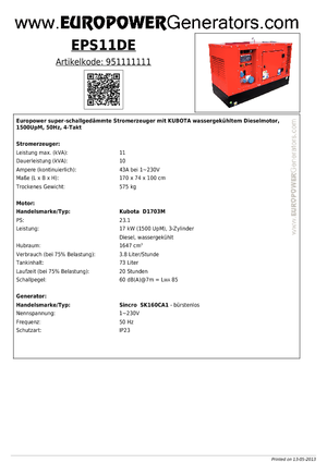 Generatori diesel Europower EPS11DE (S)