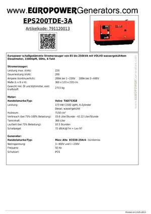 Generatori diesel Europower EPS200TDE-3A (MA)