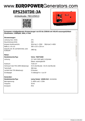Generatori diesel Europower EPS250TDE-3A (LS)
