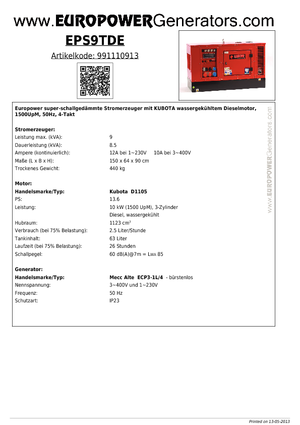Generatori diesel Europower EPS9TDE (MA)