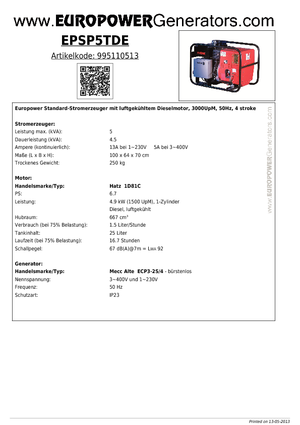 Generatori diesel Europower EPSP 5 TDE (MA)