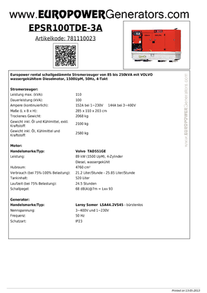 Generatori diesel Europower EPSR100TDE-3A (LS)