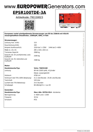 Generatori diesel Europower EPSR100TDE-3A (MA)