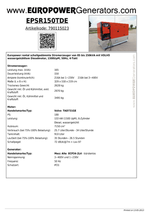 Generatori diesel Europower EPSR150TDE (MA)