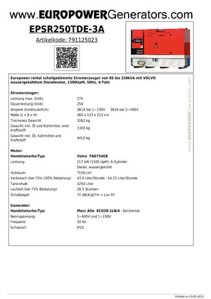 Generatori diesel Europower EPSR250TDE-3A (MA)