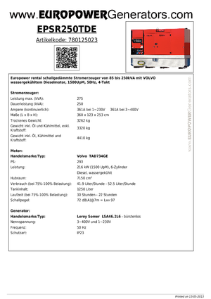 Generatori diesel Europower EPSR250TDE (LS)