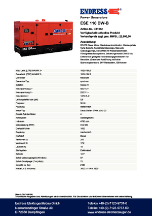 Generatori diesel Endress ESE 110 DW-B