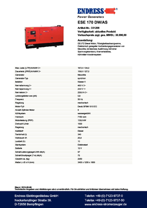 Generatori diesel Endress ESE 170 DW-AS