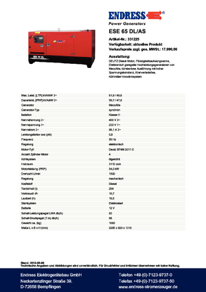 Generatori diesel Endress ESE 65 DL-AS