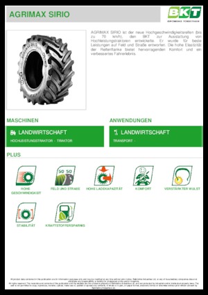 Pneumatici agricoli BKT AGRIMAX SIRIO 540/65 R 38