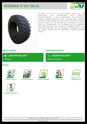 Pneumatici agricoli BKT RIDEMAX IT 697 M+S 600/70 R30