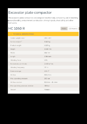 Piastre vibranti montabili Epiroc HC 1050 R 