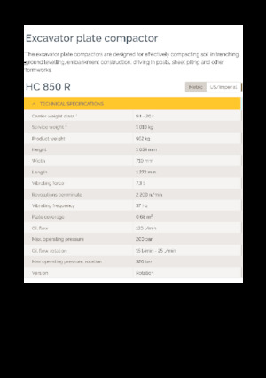 Piastre vibranti montabili Epiroc HC 850 R 