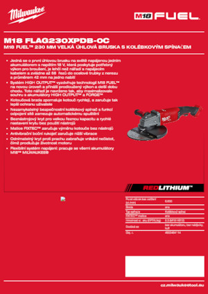 Smerigliatrici angolari a batteria Milwaukee M18 FLAG230XPDB-0C