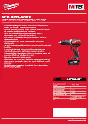 Trapani e avvitatori a batteria Milwaukee M18 BPD-402X