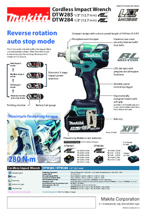 Avvitatori ad inpulsi a batteria Makita DTW285 