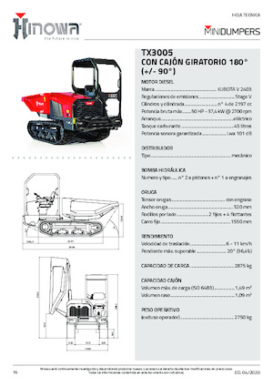 Dumper cingolati Hinowa TX3005