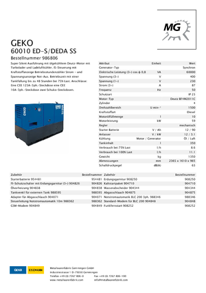 Generatori diesel Geko ® 60010 ED-S/DEDA