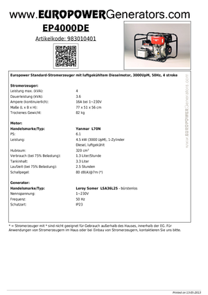 Generatori diesel Europower EP 4000 DE (LS)