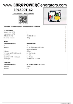 Generatori diesel Europower EP4500T-42 (EP)