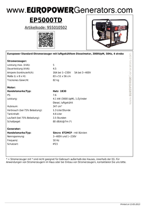 Generatori diesel Europower EP5000TD (S)