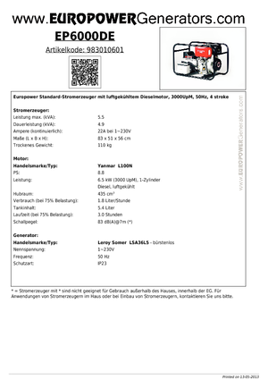 Generatori diesel Europower EP 6000 DE (LS)