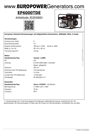 Generatori diesel Europower EP6000TDE (S)