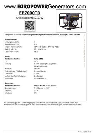 Generatori diesel Europower EP7000TD (S)