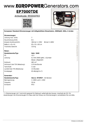 Generatori diesel Europower EP7000TDE (S)