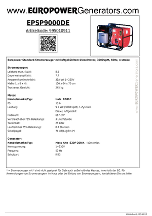 Generatori diesel Europower EPSP9000DE (MA)