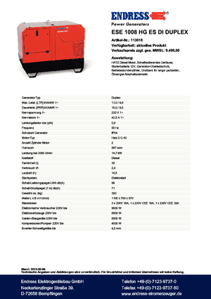 Generatori diesel Endress ESE 1008 HG ES Duplex Silent