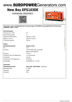 Generatori diesel Europower New Boy EPS103DE (MA)