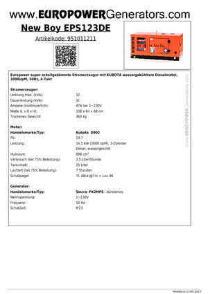 Generatori diesel Europower New Boy EPS123DE (S)