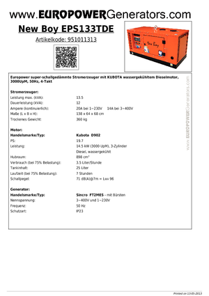 Generatori diesel Europower New Boy EPS133TDE (S)