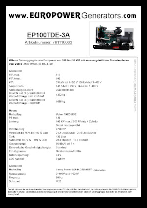Generatori diesel Europower EP100TDE-3A (LS)