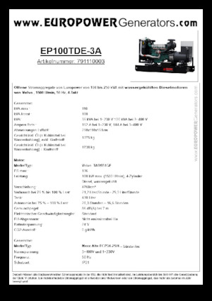 Generatori diesel Europower EP100TDE-3A (MA)