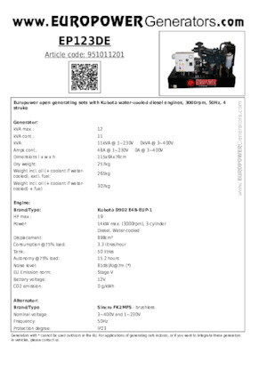 Generatori diesel Europower EP123DE (S)