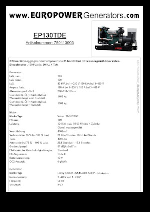Generatori diesel Europower EP130TDE (LS)