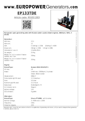 Generatori diesel Europower EP133TDE (S)