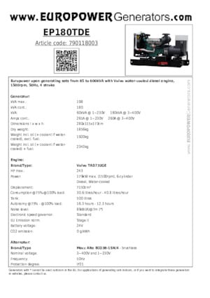 Generatori diesel Europower EP180TDE (MA)