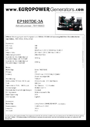 Generatori diesel Europower EP180TDE-3A (LS)