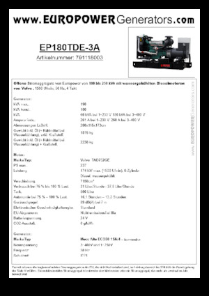 Generatori diesel Europower EP180TDE-3A (MA)