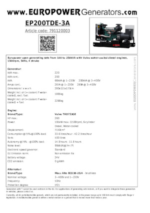 Generatori diesel Europower EP200TDE-3A (MA)